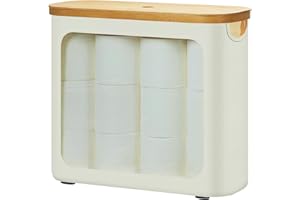 ROSOS Toilet Roll Storage, Toilet Paper Storage with Lid for 12 Rolls, Toilet Roll Basket for Bathroom, Free Standing Toilet Paper Holder with Storage, Toilet Roll Storage Box, Beige