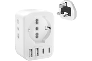 CLOMNPE Adapter UK 7 w 1, adapter podróżny UK adapter UK wtyczka z 2 USB C i 2 USB A, 2500 W adapter do gniazdka Anglii z 2 IT + 1 Schuko, adapter UK, adapter Anglia, adapter podróżny typu G Plug