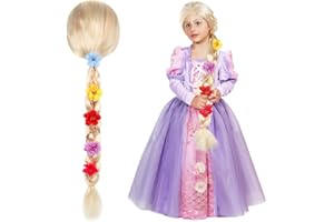 PLLYPE Peruka księżniczki, warkocz, 85 cm, roszpunka, dziecięca peruka z kwiatami, peruka dla dziewczynek, roszpunka, do kostiumu, na bajki, karnawał, imprezę tematyczną, przyjęcie urodzinowe dla