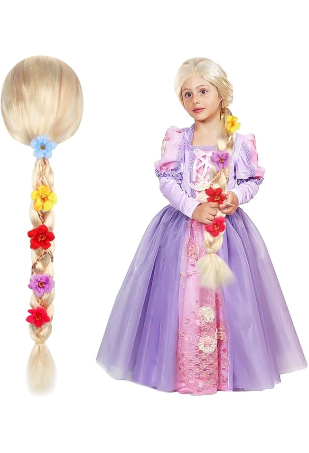 Perruque Enfant Princesse Elsa - Argentée Avec Strass Bleus, 65 Cm, Matériau Doux Et Sûr