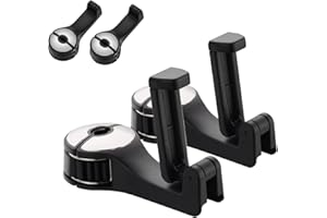 Snowtain Autositz Haken Auto Kopfstütze Handyhalter, 2 Pcs 2 in 1 Autositzhaken mit Handyhalterung, Drehbar Einstellbar Multifunktionaler Auto Haken für Tasche, Handy, Wasserflasche(Silber)