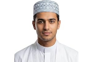 HIQIU Męska muzułmańska modlitwa Kufi kapelusz arabski indiański kapelusz beanie czapka z haftem płaski kapelusz modlitewny