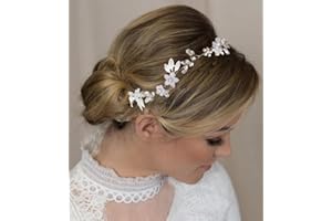 Unicra Cerchietto per capelli da sposa con motivo floreale e cristalli, colore: argento