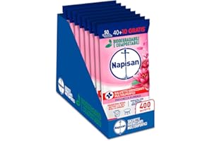 Napisan Salviette Igienizzanti Multisuperfici Freschezza Floreale, Confezione da 8 Pacchi da 50 Salviette Igienizzanti Biodegradabili e Compostabili