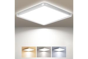 zemty Plafonnier LED Carré, 3 Couleur (3000K/4000K/6500K) Lampe de Plafond, 2800LM Luminaire Plafonnier Salle de Bain IP44 Etanche pour Bureau, Cuisine, Chambr à Coucher, Couloir, Balcon, Garage,29CM