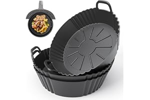 PINTAUR Round Silicone Air Fryer Liner 3Pack for 3.8-5L, Ninja AF100UK & T17021 Silicone Liners, Reusable Air Fryer Accessories Food Grade Liner, Compatible with Ninja, Tower, COSORI, Tefal, Aigostar