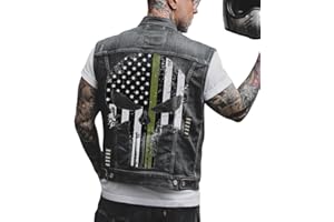 ORANDESIGNE Giacca Jeans Senza Maniche Uomo Stampa Graffiti Punk Gilet Denim Vest Vintage Gilet in Denim Lavato Gilet di Jeans Capispalla Giacca da Moto