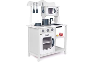 boppi Ensemble de Cuisine de Jeu en Bois avec 19 Accessoires Gris