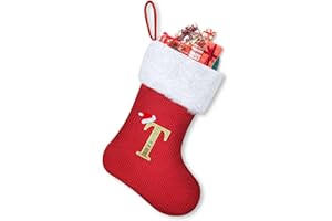 Homemari Personalisierte Weihnachtsstrümpfe mit Buchstaben 30 cm Bestickter Nikolausstrumpf Christmas Stockings Weißem Plüschbündchen Kamin hängende Ornamente Geschenkhalter für Weihnachtsbaum T