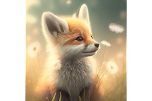 AIRDEA Renard Mignon Peinture en Diamant Kits pour Adultes Enfants, 5D Rond Fleurs Diamond Painting Kit Complet, DIY Animal Art du Diamant Peinture Diamant Kits,Broderie Diamant Mosaique 30x30cm