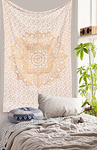 Traditionelle Jaipur Lotus Mandala Wandteppich, Golden Ombre indischen Wandbehang, Bohemian Schlafsaal, Zimmerdekoration Hippie Picknick Werfen, Boho Strand Decke