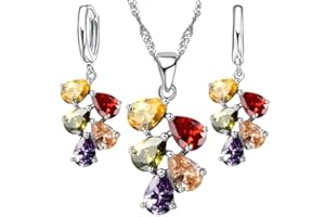 Crystalina Conjunto de Collar y Pendientes para Mujer - Joyas de Plata S925 con Colgante y Circonitas de Colores - Regalos Originales