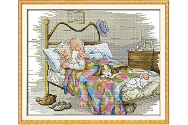 Kit Point de Croix 14CT Tissu Imprimé 44x36cm Kit Broderie DIY Entrée emplice - Impression Pour Filles Artisanat Articles DMC Broderie - Le vieux couple de jeunes mariés