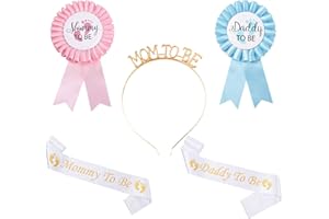 JENICH 5 Pcs Banda para Baby Shower Mommy to Be Sash Faja Fajín de Satén Mum to be Futura Mama Daddy to Be Pin para Bautizo Baby Shower
