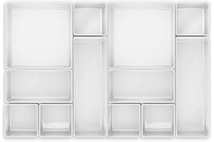 Lilly Things ANTIRUTSCH Schubladen Ordnungssystem (Weiß 12-teilig) Schubladen Organizer Schubladeneinsatz Aufbewahrungsbox für Make-Up Kosmetik Schminktisch Schreibtisch Büro Bad Küche