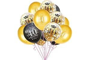 onehous 40th Birthday Balloons, Black Gold Birthday Balloons Latex Confetti Balloons for Men Women Happy 40th Birthday Party Decorations Supplies - 15 Pcs (Age 40) Reusable
