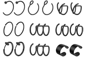 Mayhoop Falso Piercing Oreja Ear Cuffs Clip de Oreja Acero Inoxidable Falso Piercing Oreja Labbio Nariz sin Perforación Fake Earrings para Hombres y Mujeres