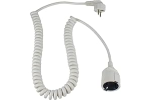as - Schwabe Spiralleitung, 2m auf 4m dehnbares Spiral-Kabel mit Schutzkontaktwickelstecker & Schutzkontaktkupplung, 230 V, 16 A Verlängerungskabel, IP20, weiß, 70426