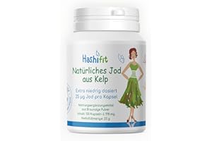 ‎HASHIFIT Hashifit Extra niedrig dosiert 25µg natürliches Jod aus Kelp bei Jodempfindlichkeit - Schilddrüse Hashimoto klein fein dosierbar - 120 Mini Kapseln