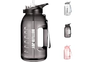 Acxilexy Butelka na wodę z oznaczeniem czasu, BOTTLED JOY 2,5 l, butelka wielokrotnego użytku, z szerokimi ustami, bez BPA, uchwyt na rękę, szczelna butelka, dwie metody picia do joggingu, wędrówek,