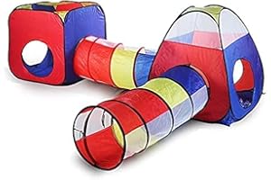 4 en 1 Pop Up Tunnel Tente Jouet, Revivoer Pliable Cabane EenfantInterieure et Exterieur Bambins Cadeau de Noël d'anniversaire pour Jouet Bébé Filles Garçons 1-5 an (sans Balles) (Rouge)