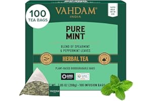 VAHDAM, Infusión de Menta Piperita (100 Piramidales Bolsitas De Té) Sin Cafeína, Ingredientes 100% Naturales – Menta Piperita, Hierbabuena | Bolsitas De Té De Menta | Tisana Herbal