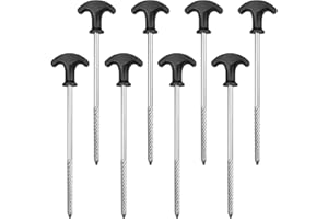 burkfeeg Piquets De Tente en Acier, 8 PCS Piquets De Tente Sol Dur, avec Une Poignée en T, 21cm De Long, Sardines De Fixation Tente Convient pour Le Camping Et L'extérieur