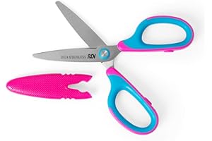 PRACTICDOMUS Tijeras SDI Small Hands para Diestros y Zurdos con Cubierta Protectora Personalizable, Puntas Redondas y Mango de Seguridad. Color Rosa y Azul