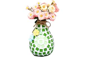 Waiyqju DIY Crafts Home Vase Handmade Material Package Kit Glass Mosaic Tiles with Wooden Decor (Flower Arrangement not Included)