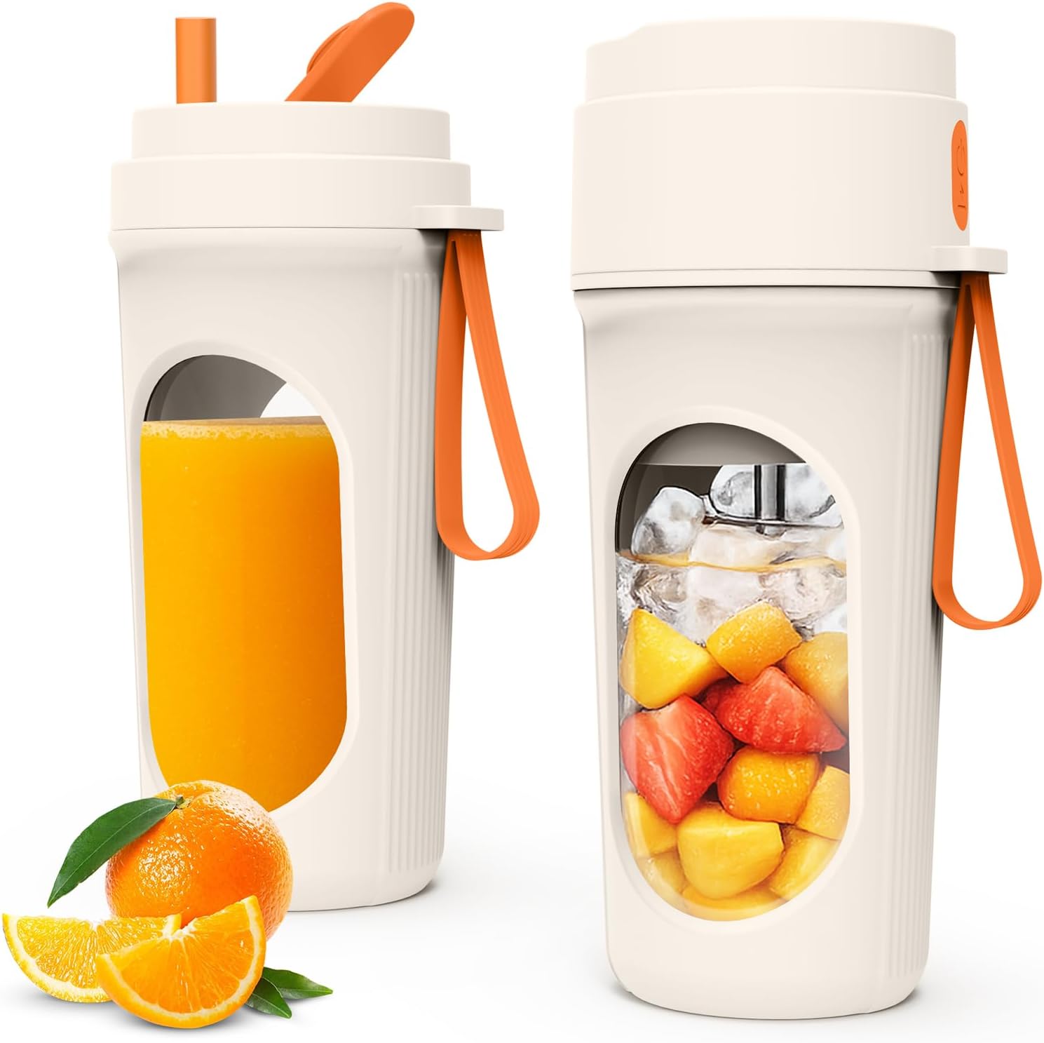 WGIDSKKI Batidora Portátil 450ml para Batidos, Mini Batidora Potente con 12 Cuchillas de Acero Inoxidable, Tapa Hermética y Recargable vía Type-C, Fitness y Hogar, Compacta, Sin BPA - Naranja