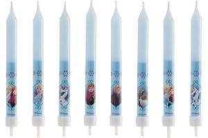 dekora - Oryginalne świeczki urodzinowe Disney Frozen, 8 niebieskich świeczek na torty urodzinowe i przyjęcia urodzinowe, Anna i Elsa z Krainy Lodu, 9 cm