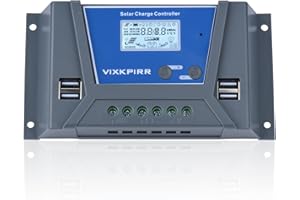 VIXKPIRR 10A Contrôleur de Charge Solaire 12V 24V 36V 48V Auto, PWM 10A Régulateur Charge Solaire avec Sonde Température, LCD Écran, 4 ports USB, pour Plomb Acide Batterie lithium Batterie