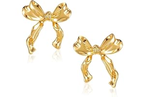 ZUOFAN Orecchini a fiocco, Orecchini a bottone a forma di fiocco per ragazze, Simpatici orecchini a fiocco con fiocco, orecchini a nastro legati con fiocco in oro