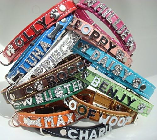 MEDIUM Personalized Leather Dog Collar (neck sizes 35cm - 45cm and 41cm - 51cm) (MEDIUM neck size 35cm - 45cm, Red) See our other listings for XSmall, Small, Large, XLarge and Greyhound collars