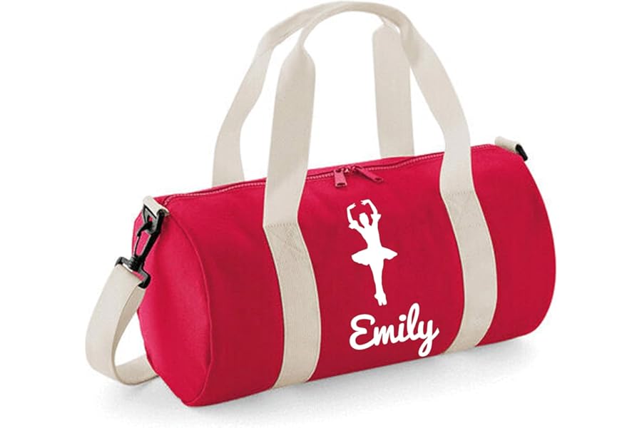 Personalised Dancing Bag Girls Dance Bags for Girls Kids Gym Bag Perfect Dancing Gifts & Sports Equipment Storage 20x20x40cm 12L Ballerina Design Barrel Bag for Dancing Red
