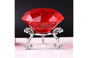 LOTOWELZON 60mm Diamant Glas, Briefbeschwerer mit Versilbertem Blumenständer Klar Funkelnden Kristall Stein für Hochzeitsbevorzugung Dekorationen (Rot)