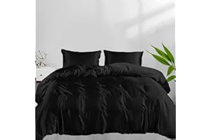 LINENWALAS 100% Natural Bamboo 2-Piece Duvet Cover Set with Zipper and Corner Ties- Softest Cool Bedding Perfect for Skincare (Single, Jet Black)