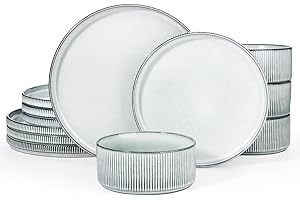 Richmount Star Plates and Bowls Set, 12 Pieces Dinner Set for 4, Stoneware Dinnerware Sets with Dinner Plates/Salad Plate/Cereal Bowls, Dishwasher & Microwave Safe, Smoky Blue
