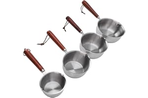 Ausla Ensemble de 4 Casseroles en Acier Inoxydable avec Bec Verseur, Marmite à Sauce Multifonctionnelle, Poignée en Bois pour la Cuisine