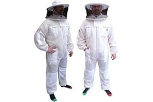 AGS White 3-Layer Ventilated Beekeeping Suit with Round Veil Hat - Professional Beekeeper Protection Gear