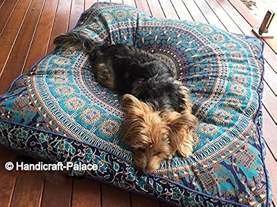 Handicraft-Palace Grande housse de coussin de sol carrée Motif mandala indien Pour lit de chien 88,9 x 88,9 cm