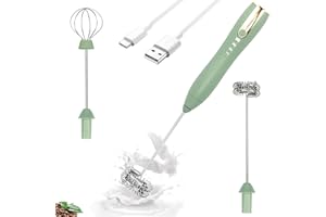 TonJin Double Whisk Milk Frother Handheld USB-C Rechargeable Electric Drink Mixer Green,3 Speeds Adjustable Coffee Foamer Drink Whisk for Lattes, Matcha, Hot Chocolate, Egg, Matcha