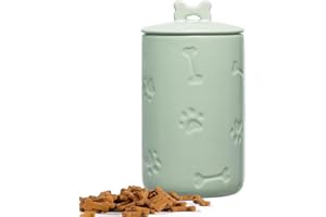 NIXBYO Szczelny pojemnik na smakołyki dla psów, 23 x 12,7 cm, zielony, duży, ceramiczny słoik na smakołyki dla psa, na blat kuchenny, słoik na ciasteczka dla psów z pokrywką, styl wiejski, pojemnik do