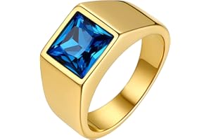 Bestyle Anillo Hombre Anillos de Sello Cuadrado 8mm Ancho Anillo con Piedra Negro/Azul Anillos de Acero Inoxidable Personalizados Anillos Hombre Tamaño 14.5-32.5
