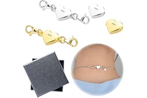 WHYCNJL 2 Piezas Magnético Corazón Cierre Cadena con 2 Piezas Magnético Corazón Cierre Plata de Ley 925 Magnético Cierre Collar Pulsera DIY Joyería Accesorios