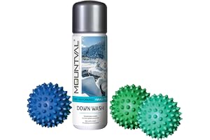 Mountval Down Wash Kit – rengör och återställer dunjackor, sovsäckar & friluftsplagg; milt växtbaserat duntvättmedel + torkbollar – återger loft och värmeisolering – 300 ml