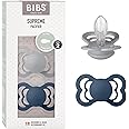 BIBS Supreme Soother 2-Pack, BPA Free Dummy Pacifier, Symmetrical Nipple. Silicone, Size 2 (6-18 Months), Cloud/Steel Blue