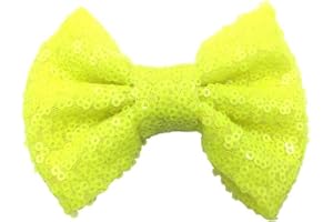 PrettyBoutique 4 Inches Girls Sequin Glitter Sparkle Hair Bow Clip Accessories (Neon Yellow)