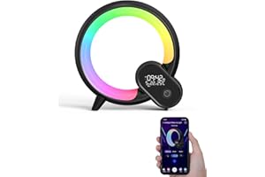 BESTYIJO Alarm Clock Wake Up Light with Wireless Charger, LED Table Lamp, RGB Color Changing Table Lamp, Q-Shaped Bedside Lamp Alarm Clock with Bluetooth Speaker, App Control, Bedside Night Lamp