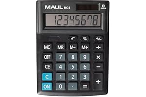 MAUL Kalkulator Mc8, Duży, Zakrzywiony Wyświetlacz, 8 Cyfr, Profesjonalny Kalkulator Biurowy do Biura, Domu, Szkoły, Solarny/Bateria, 13,7 X 10,3 Cm, Czarny